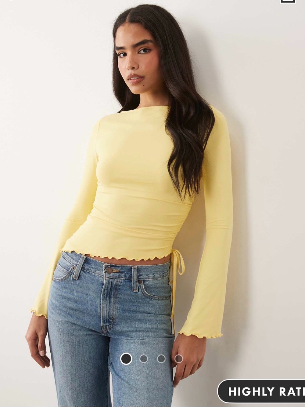 ASOS Pale Yellow Long Sleeve Ribbed Tie-Waist Top